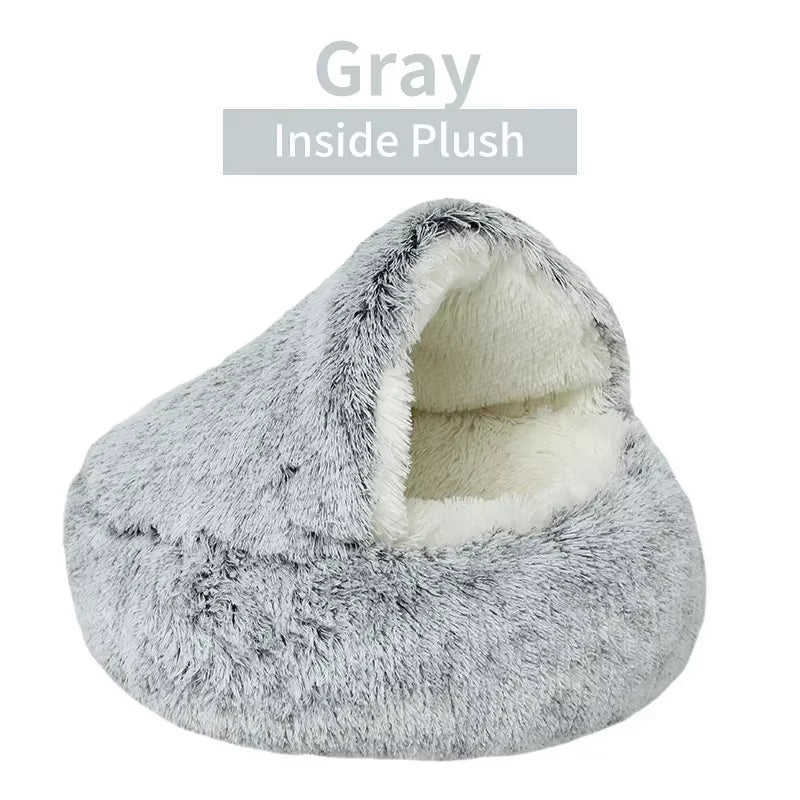 Winter Plush Round Cat Bed and Sleep Bag - 2-in-1 Warm Nest for Cats and Small Dogs