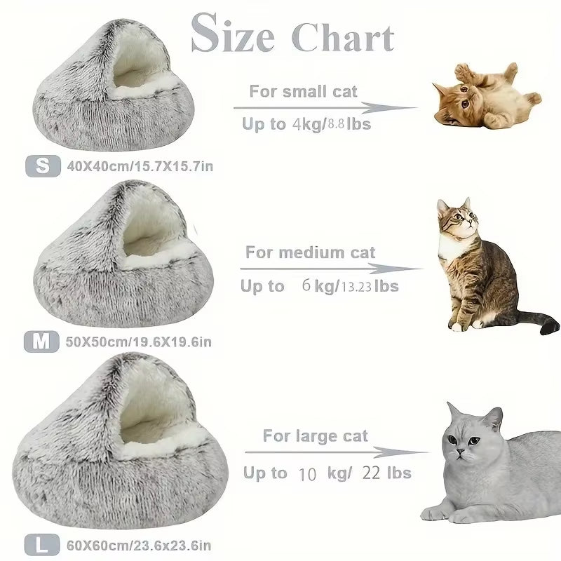 Winter Plush Round Cat Bed and Sleep Bag - 2-in-1 Warm Nest for Cats and Small Dogs