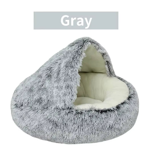 Winter Plush Round Cat Bed and Sleep Bag - 2-in-1 Warm Nest for Cats and Small Dogs