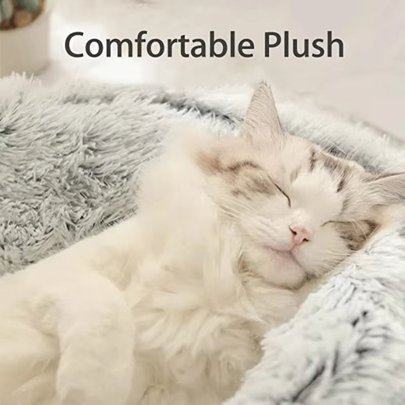 Winter Plush Round Cat Bed and Sleep Bag - 2-in-1 Warm Nest for Cats and Small Dogs