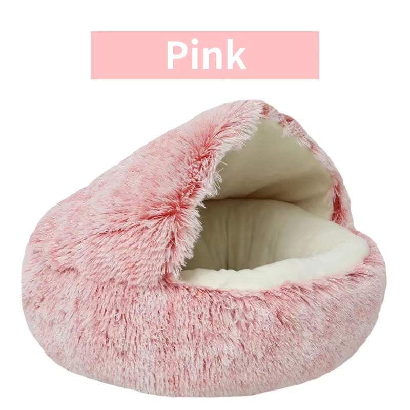 Winter Plush Round Cat Bed and Sleep Bag - 2-in-1 Warm Nest for Cats and Small Dogs