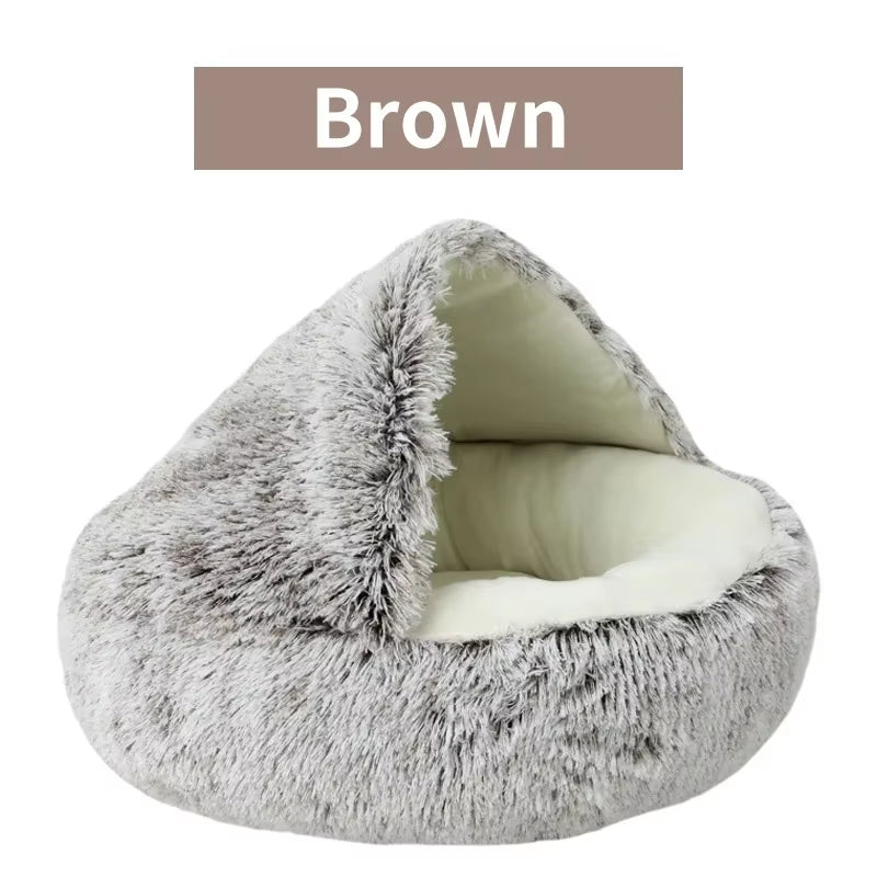 Winter Plush Round Cat Bed and Sleep Bag - 2-in-1 Warm Nest for Cats and Small Dogs