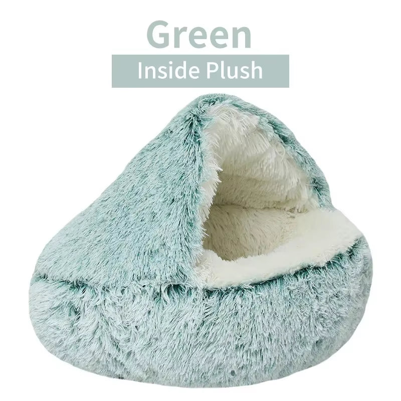 Winter Plush Round Cat Bed and Sleep Bag - 2-in-1 Warm Nest for Cats and Small Dogs